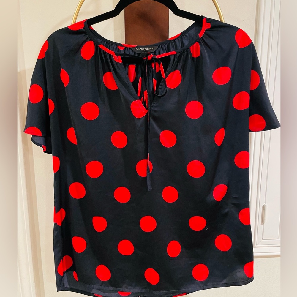 Banana Republic Navy Top with Red Polka Dots